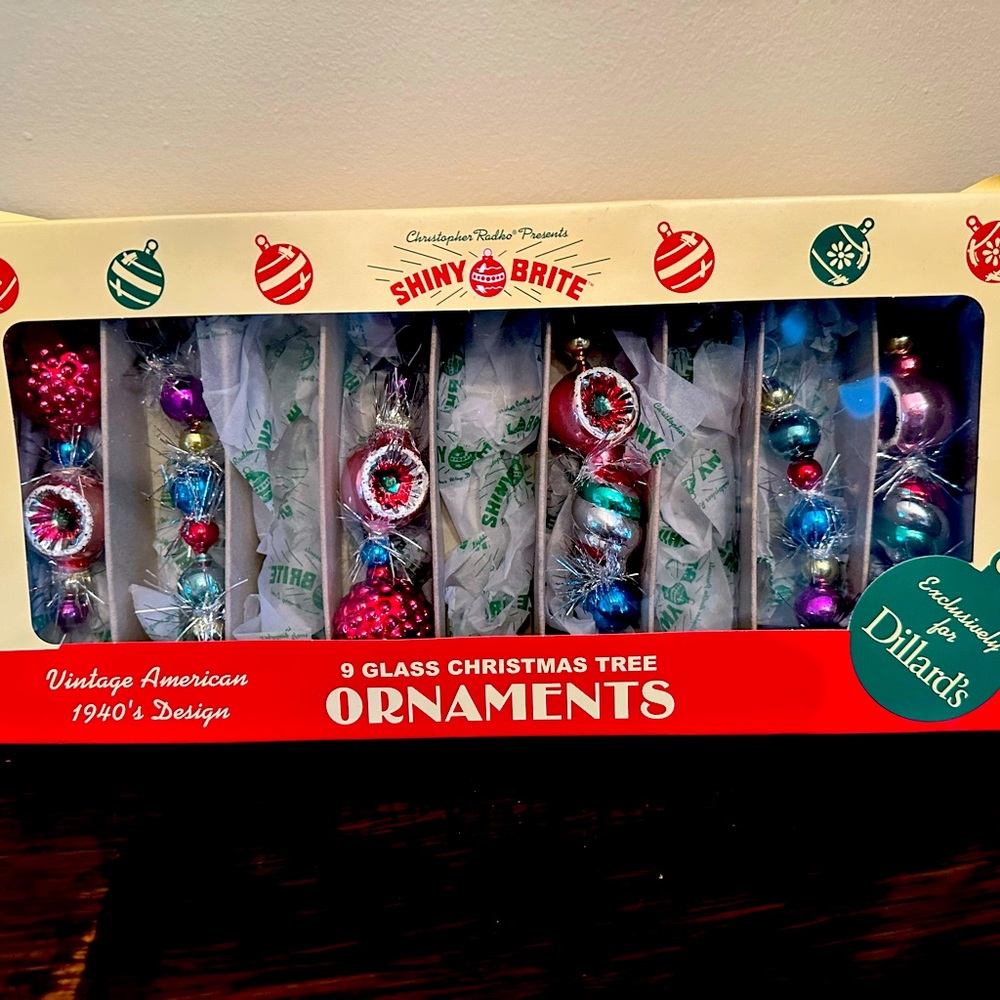 6 Shiny Brite ornaments.